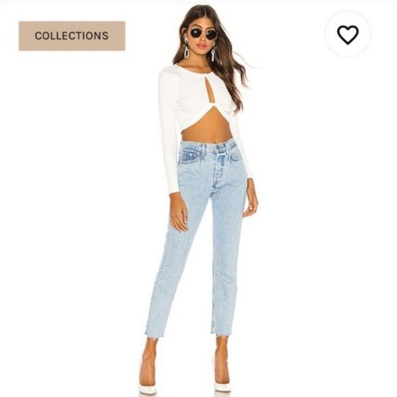 GRLFRND Karolina High Rise Button Fly Crop Raw Hem Jeans Size 25 Revolve - Picture 1 of 13